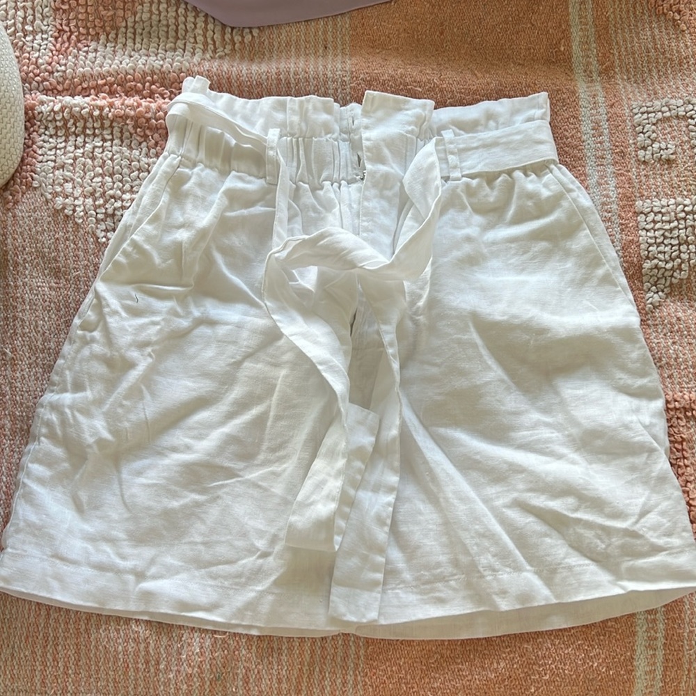 Reformation White Linen Belted Skirt